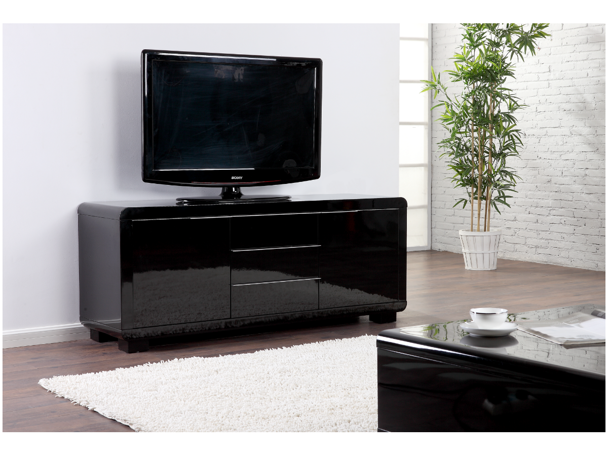 Meuble TV AMERA 2 portes & 3 tiroirs MDF Laqué noir -> Meuble Téle Noir Mat Meuble TV AMERA 2 portes & 3 tiroirs MDF Laqué noir -> Meuble Téle Noir Mat