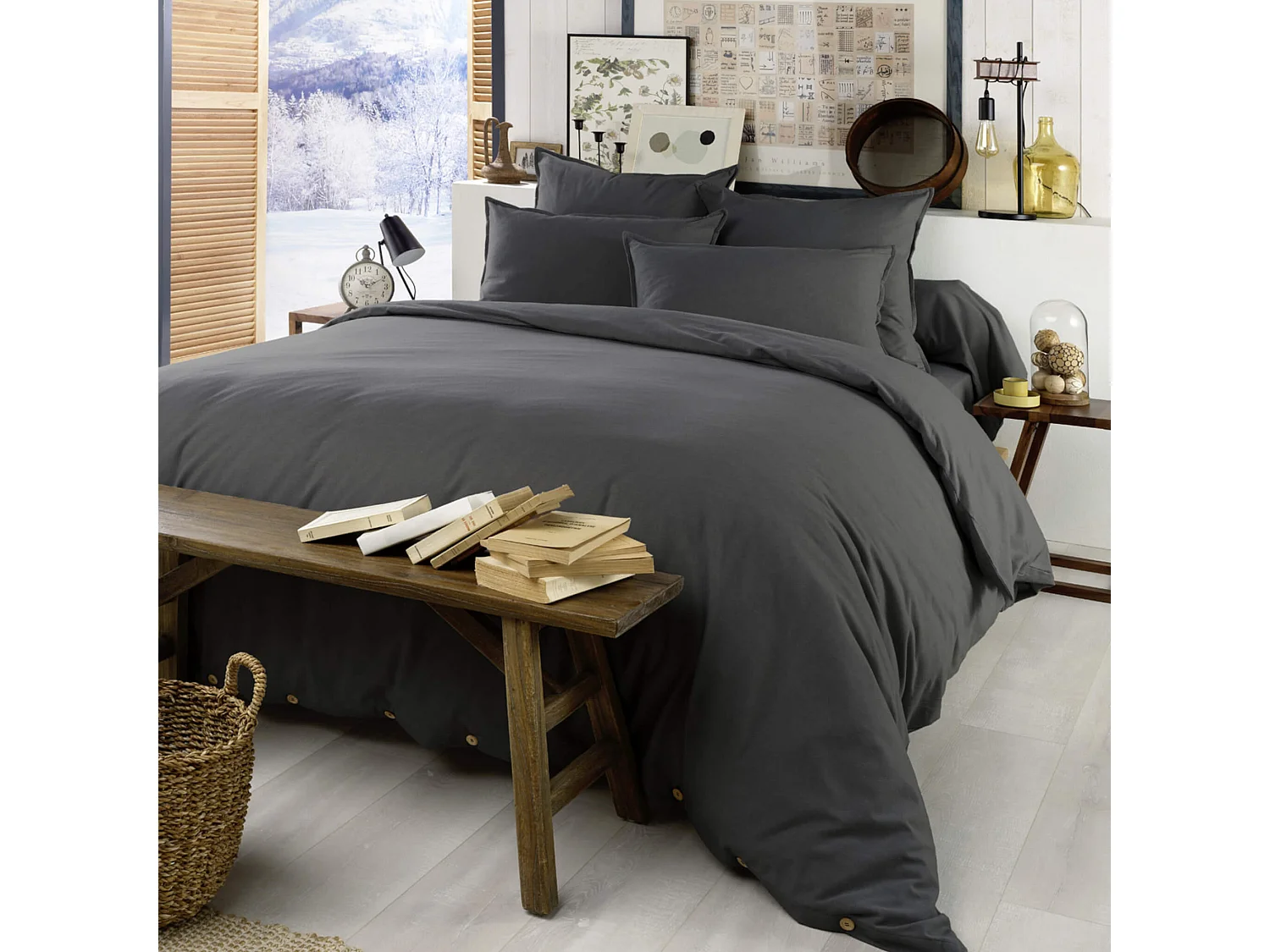 Parure De Lit 2 Personnes 200x200 Cm Flanelle De Coton Kaki Flanelle De Coton Uni M25195294