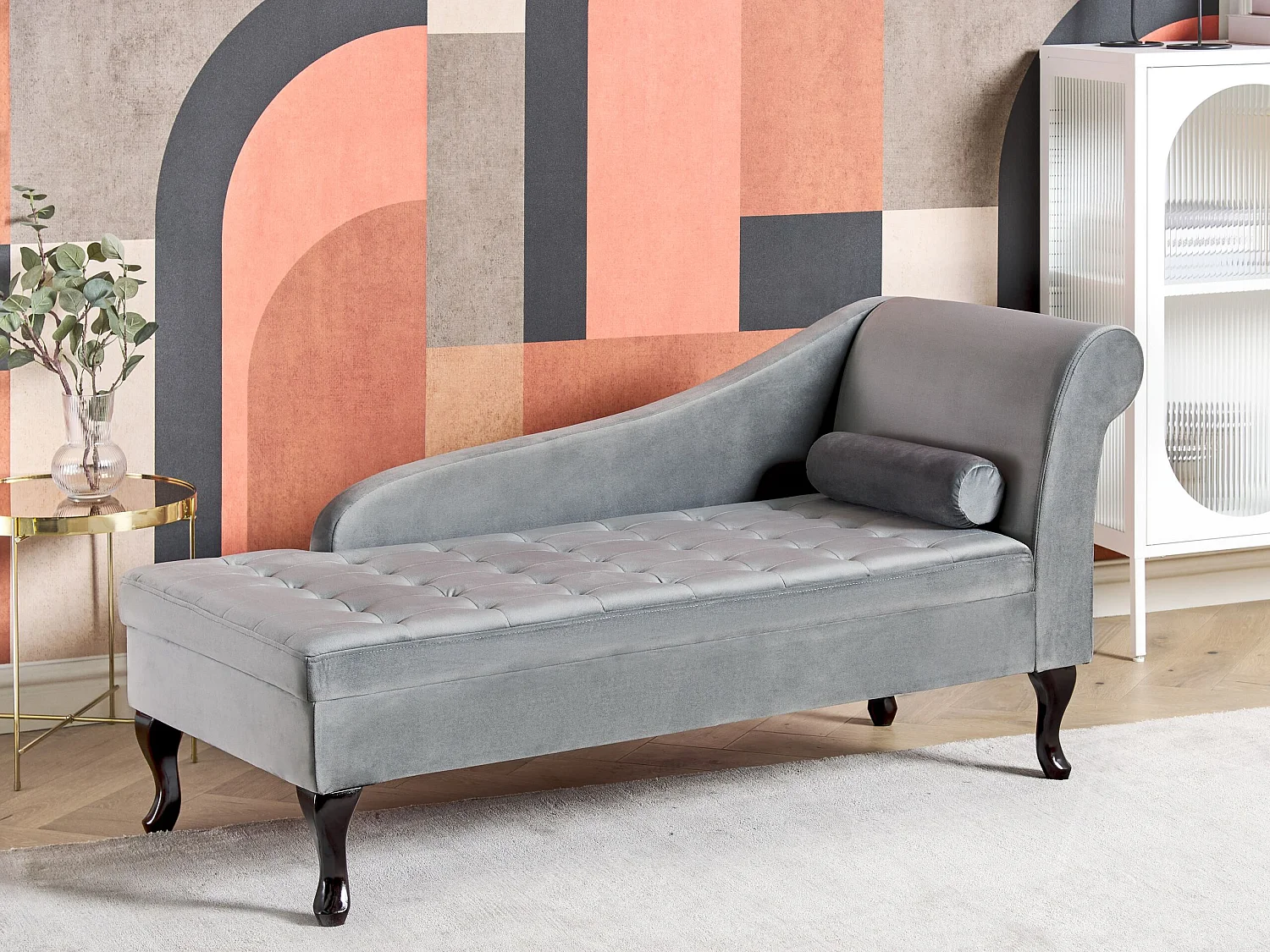 Chaise longue côté droit en velours bleu paon avec rangement PESSAC