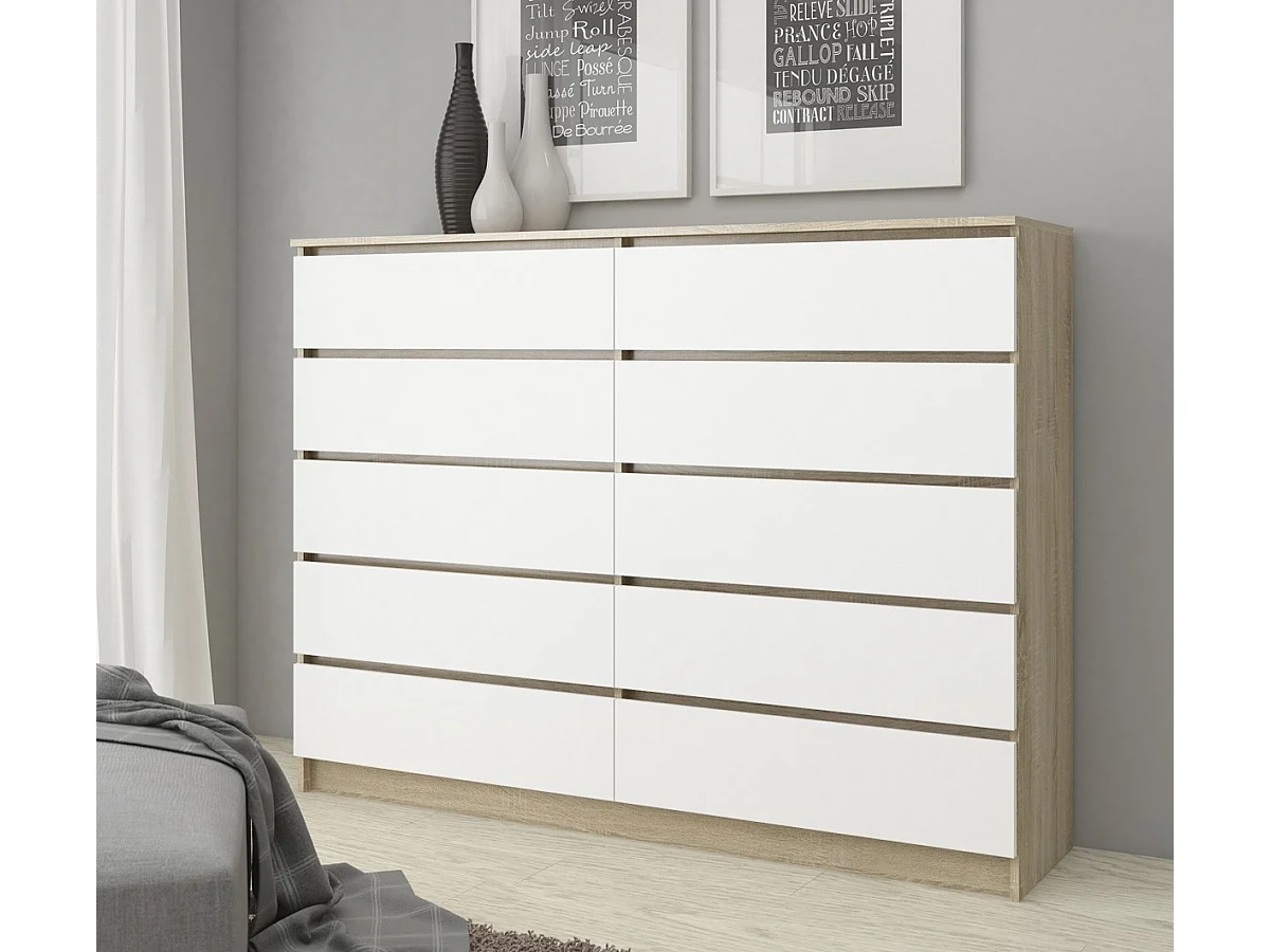 AKORD Commode K 140 cm 3 Tiroirs et 3 Portes pour Le Salon| Chambre | Armoire Salon Design Moderne Fonctionnel Panneau Stratifié 16mm | Couleur Blanc