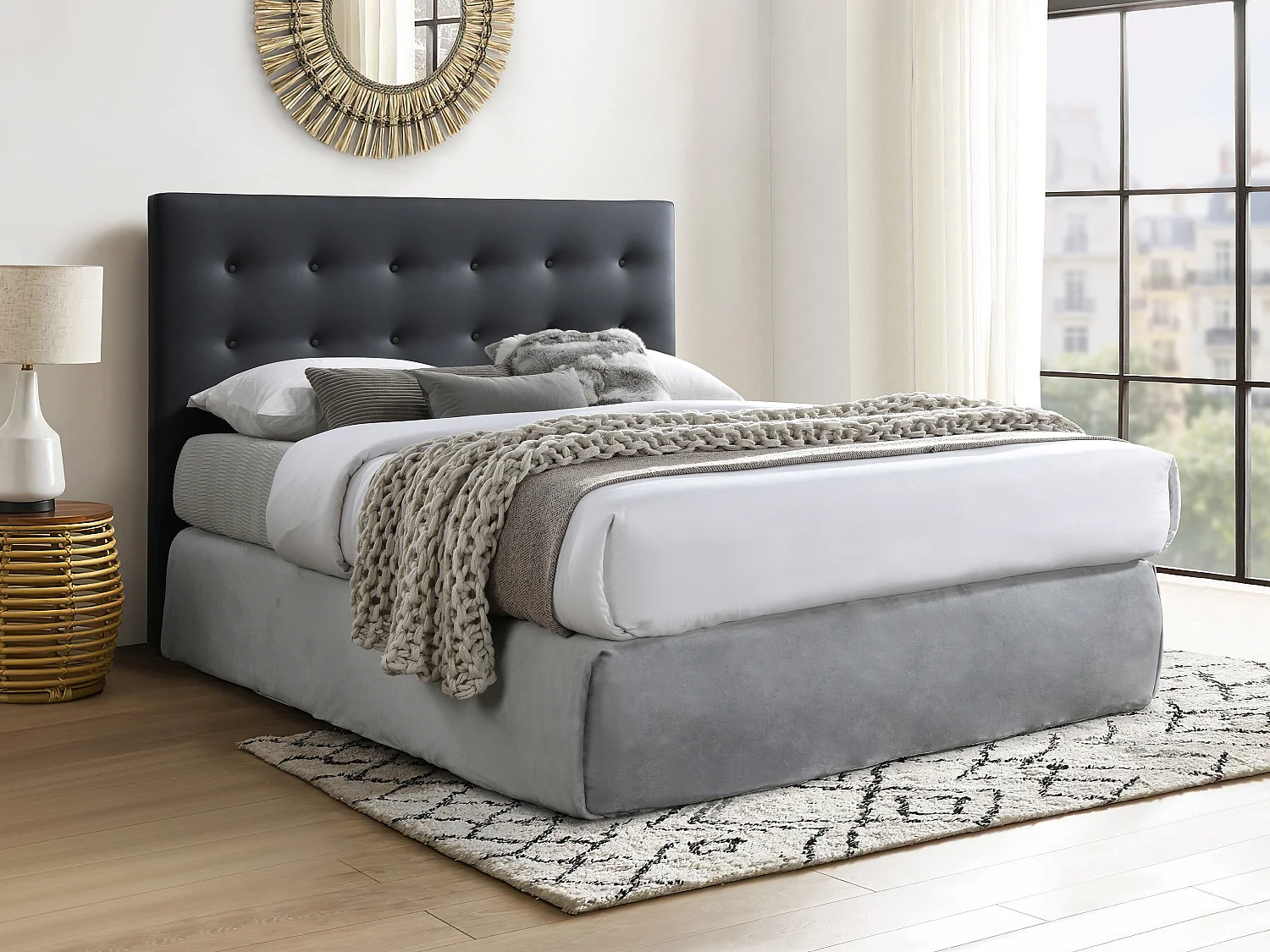 Tête de lit capitonnée Constance 180cm Velorus Gris