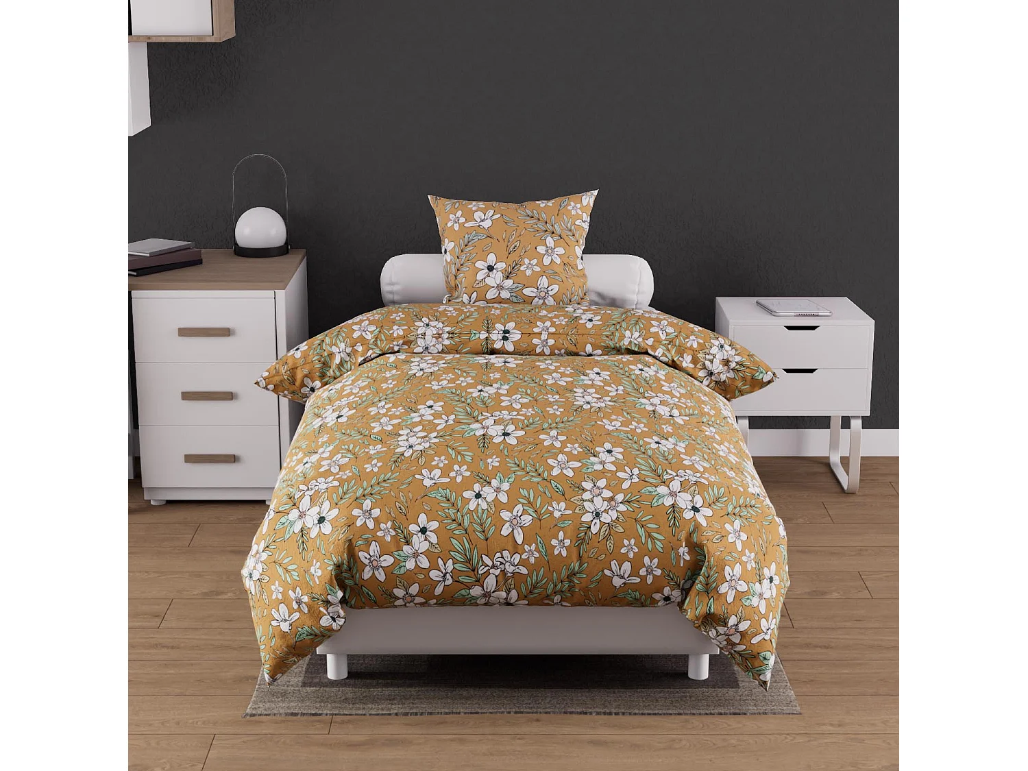 Soleil D'Ocre Parure Housse Couette Coton 57 Fils 140x200 Cm Manon Vert – Linge De Lit 1 Personne Imprimé Qualité Supérieure