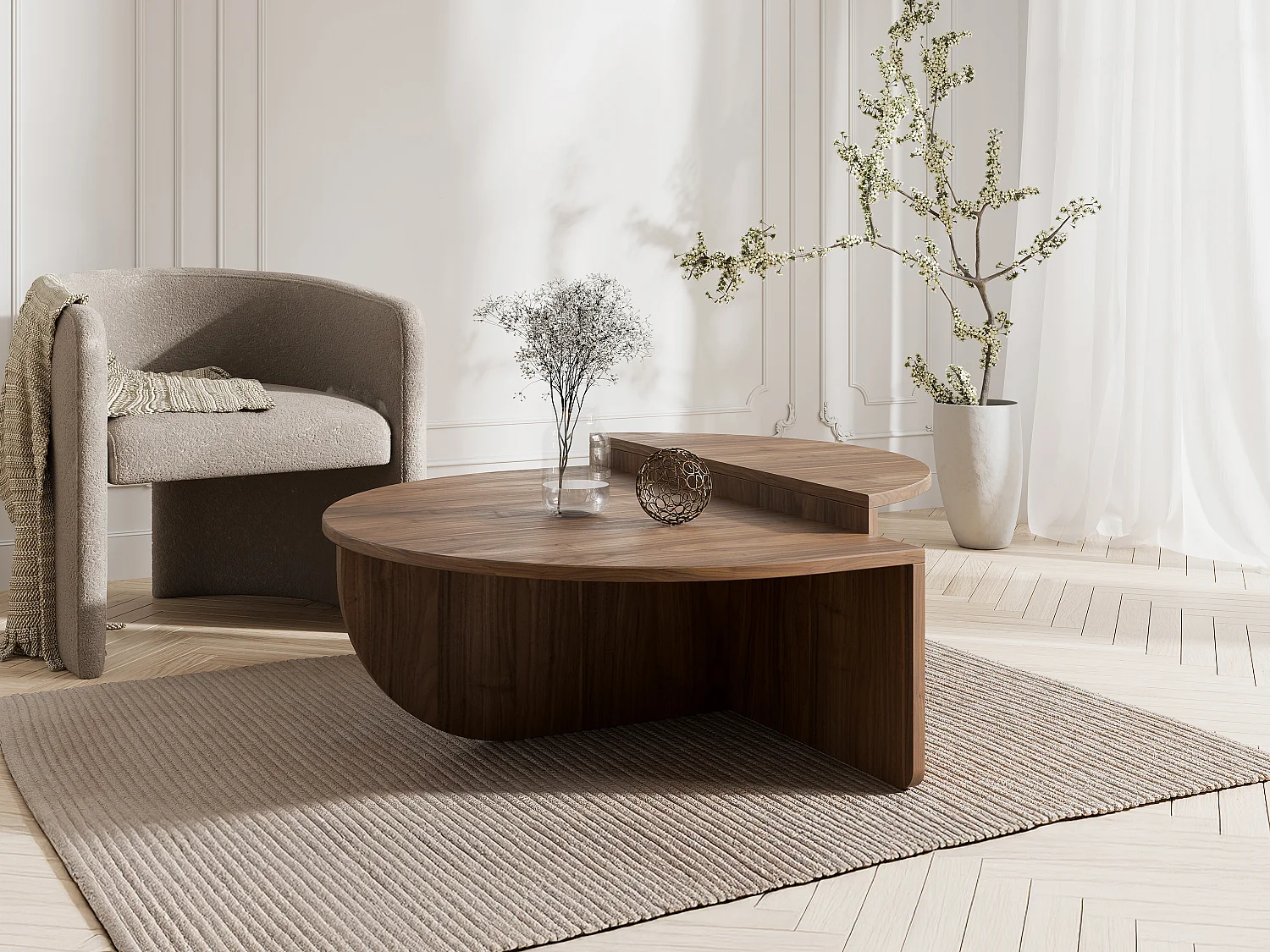 AC Design Furniture Lot de 2 Basses Rico Aspect marbre Blanc, d'appoint ovales Peu encombrantes pour Le Salon, Tables gigognes Modernes, L 48 33 cm P 24,5 cm, Bois, Beige, H