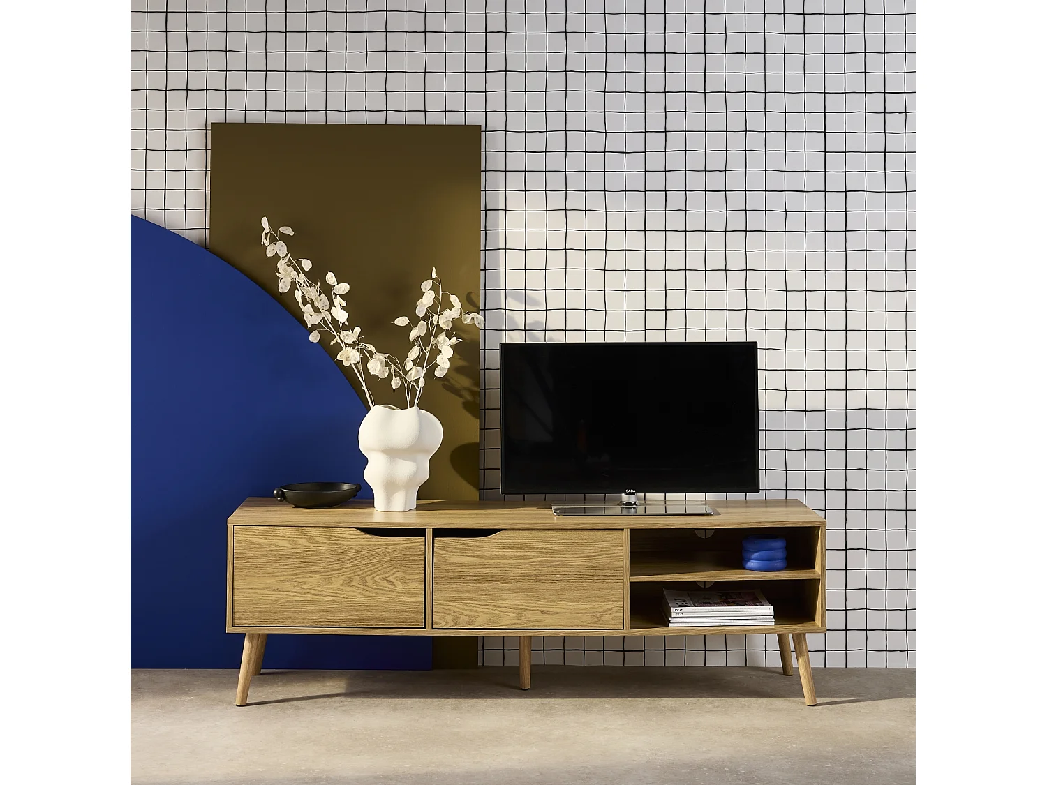 Meuble TV décor bois 2 portes L 120 x l 39 H 48cm - Dune