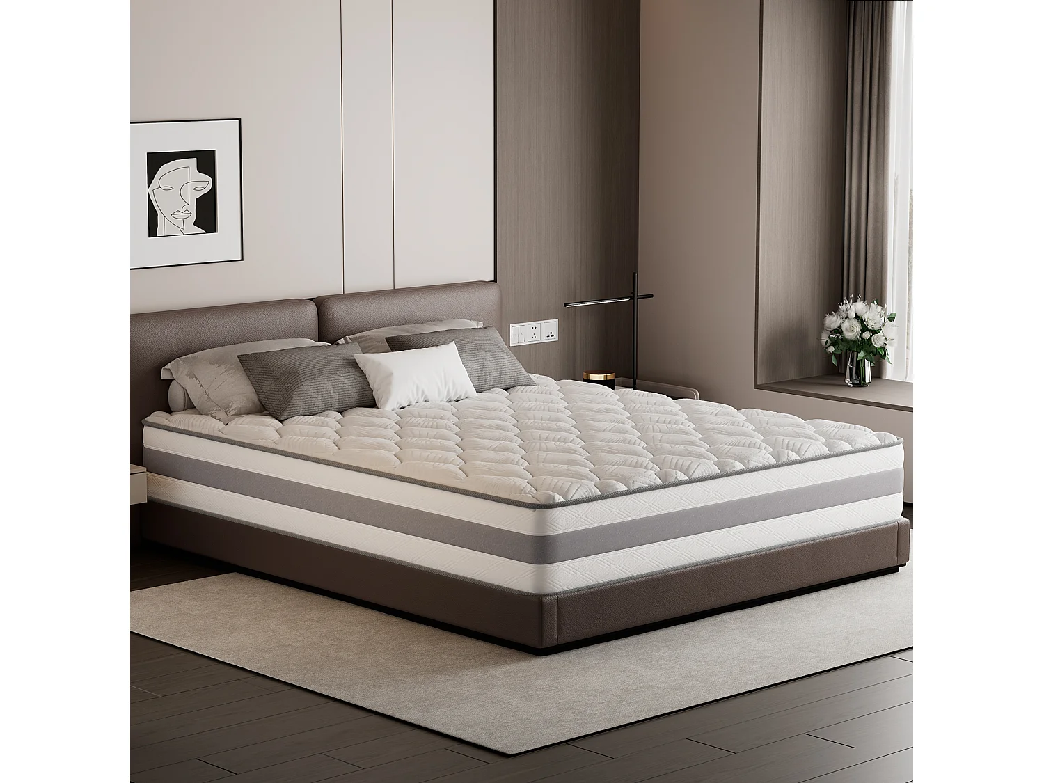 Matelas Suilong 140x190 Cm - Ressorts Ensachés - Épaisseur 26 Cm - Fermeté H3/H4 - Mousse Mémoire