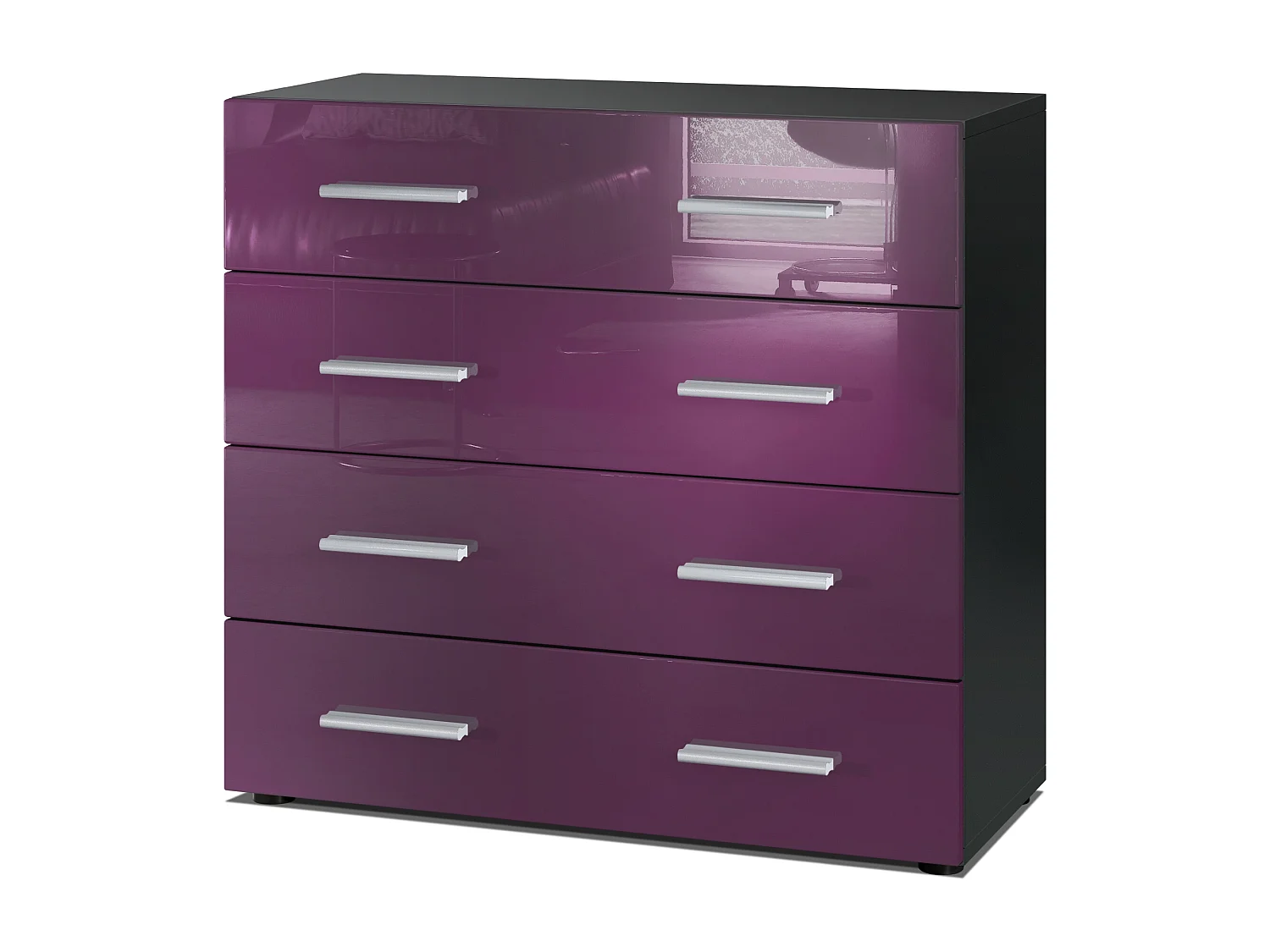 Commode Suspendue Pavos V3, Buffet Avec 4 Tiroirs Anthracite Matgris Sable Haute Brillance  76 X 94 X 35 Cm