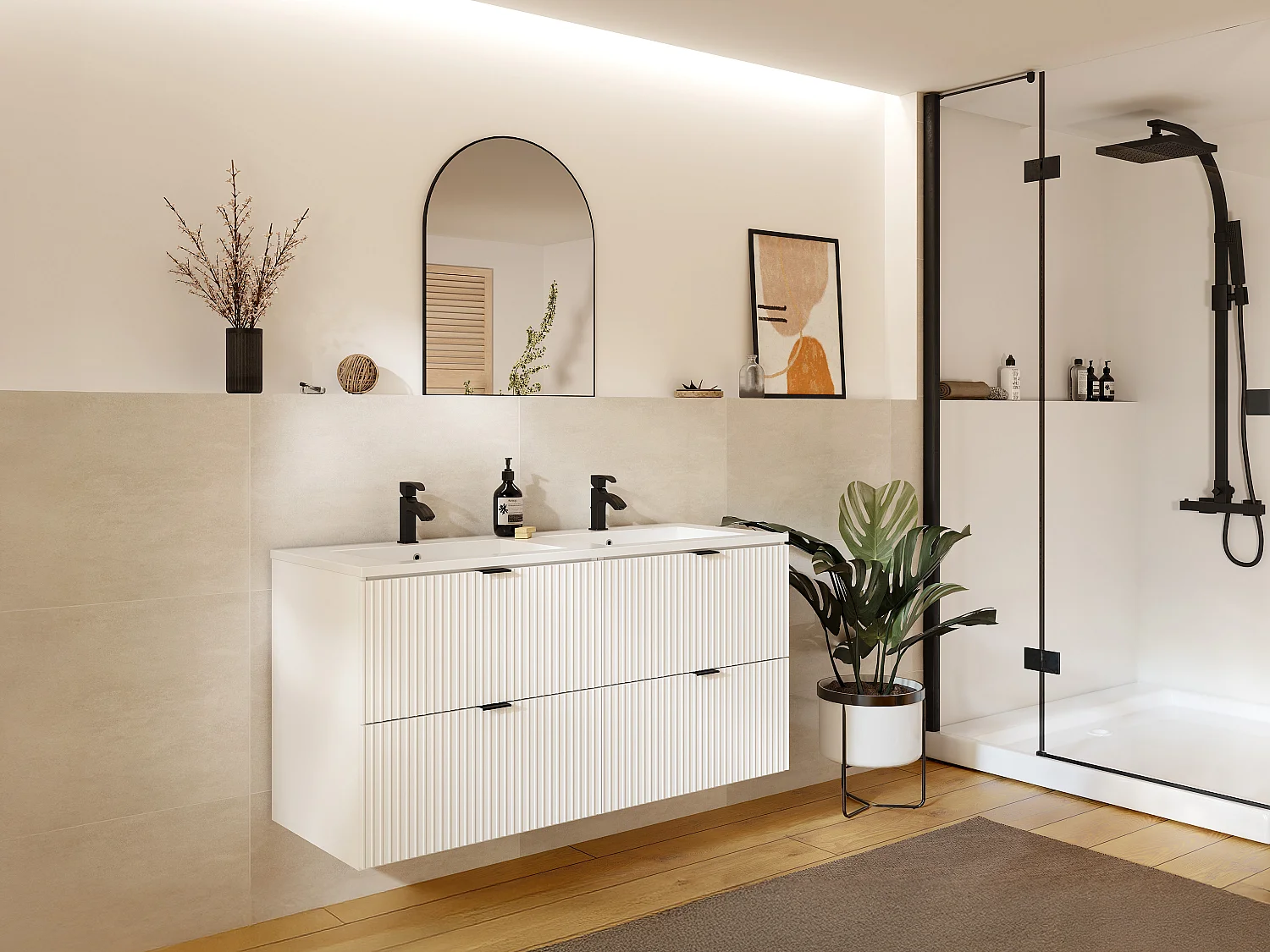 Meuble Salle De Bain Suspendu VUTOMA 80 Cm – Avec Vasque Ronde à Poser, 2 Tiroirs, Vert, Fabrication Européenne - 3