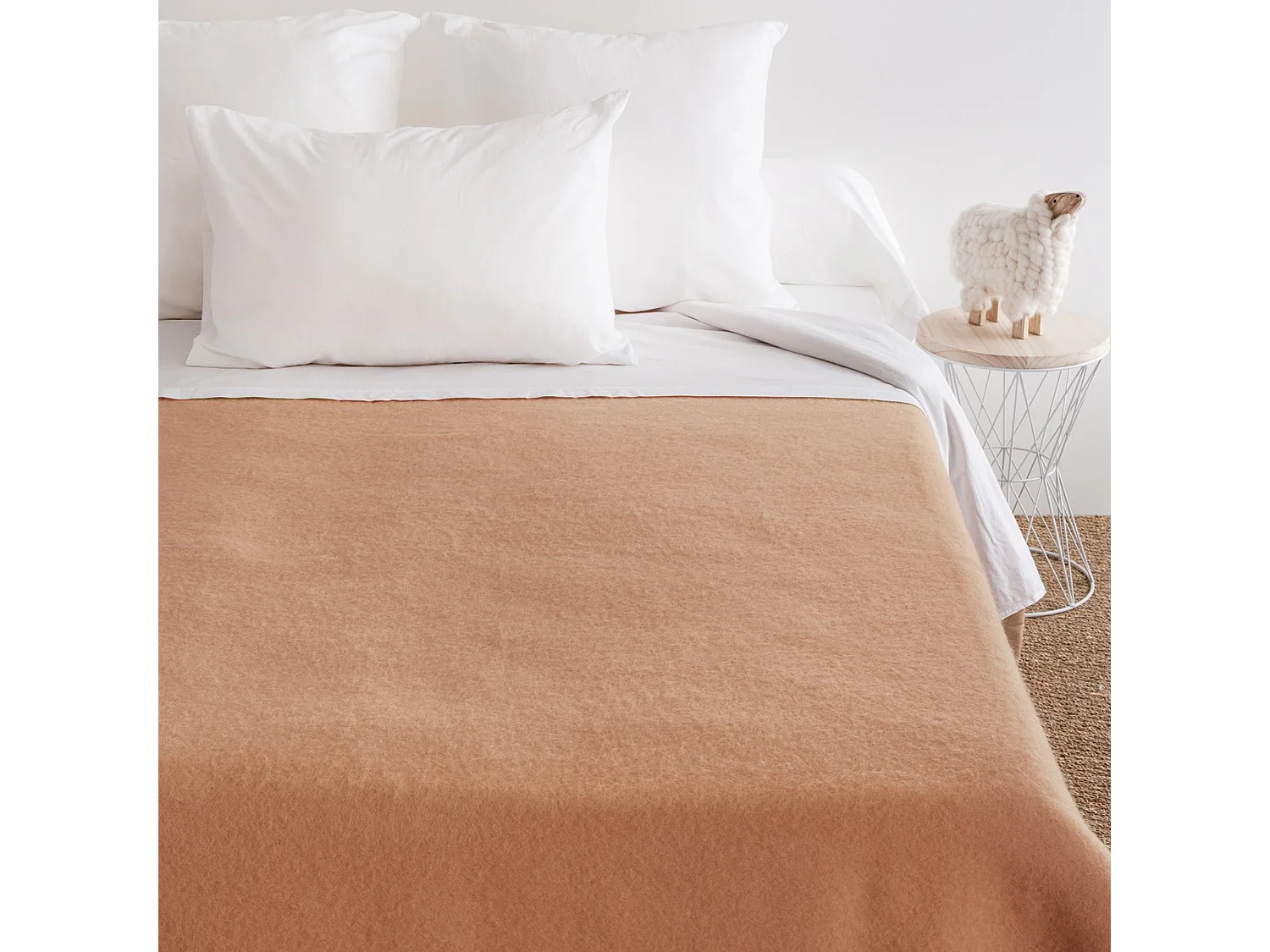 Grande Couverture Double En Pure Laine Laines Bernard – Camel/Écru 240x260 Cm