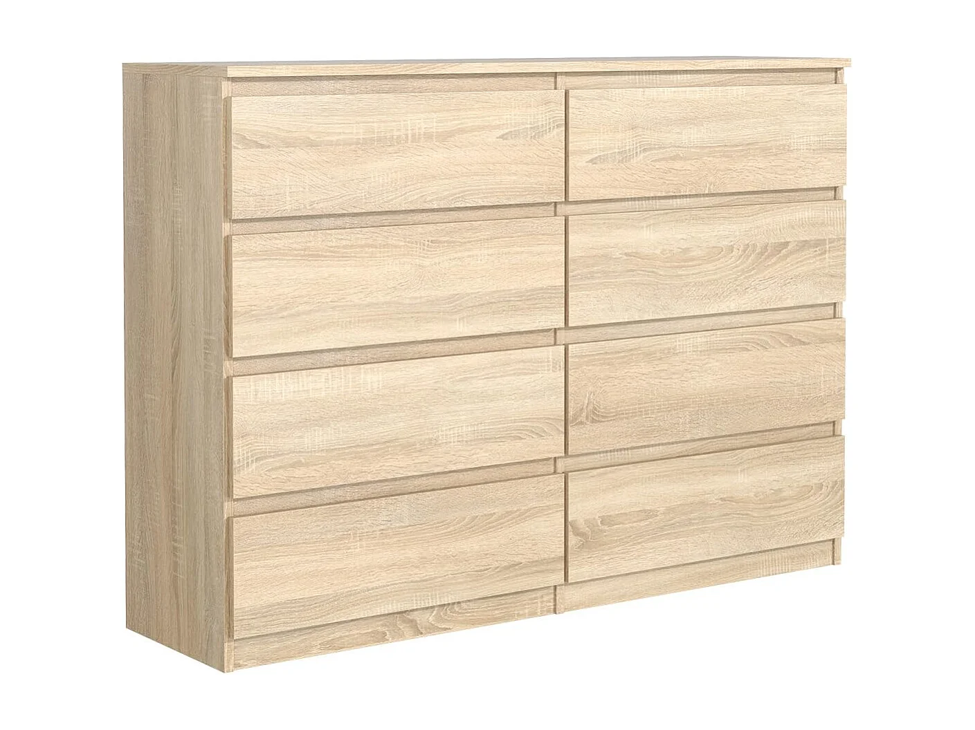 Commode 8 tiroirs - Meblocker - 140 cm - Meuble de Rangement Spacieux - Salon, Bureau, chambre à couche & enfant - Sonoma - Maison
