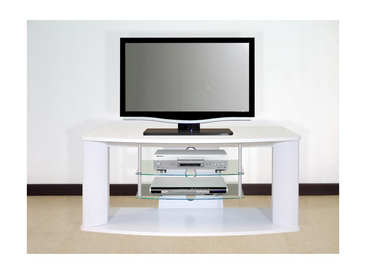 Meuble TV en MDF et étagères en verre trempé coloris blanc PRESTON # Meuble Tv Haut Alinea Meuble TV en MDF et étagères en verre trempé coloris blanc PRESTON # Meuble Tv Haut Alinea