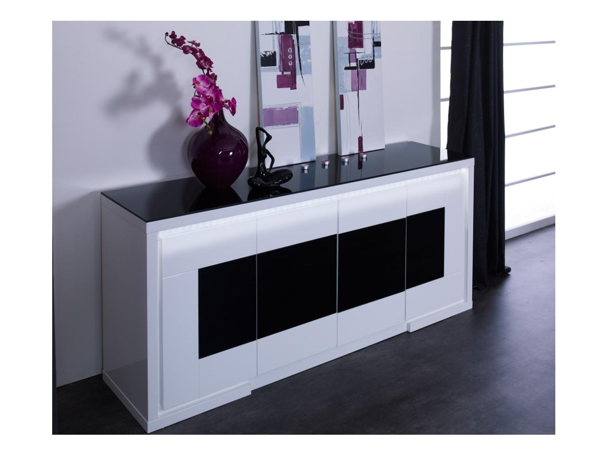 Buffet KIBO avec LEDs MDF laqué blanc& noir 4 portes Artesanato Mdf Florianopolis ~ Buffet KIBO avec LEDs MDF laqué blanc& noir 4 portes